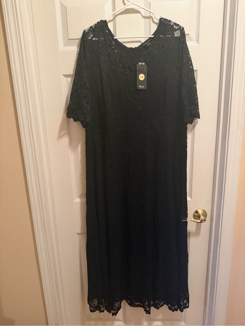 Black Lace Midi Dress with Scalloped Hem